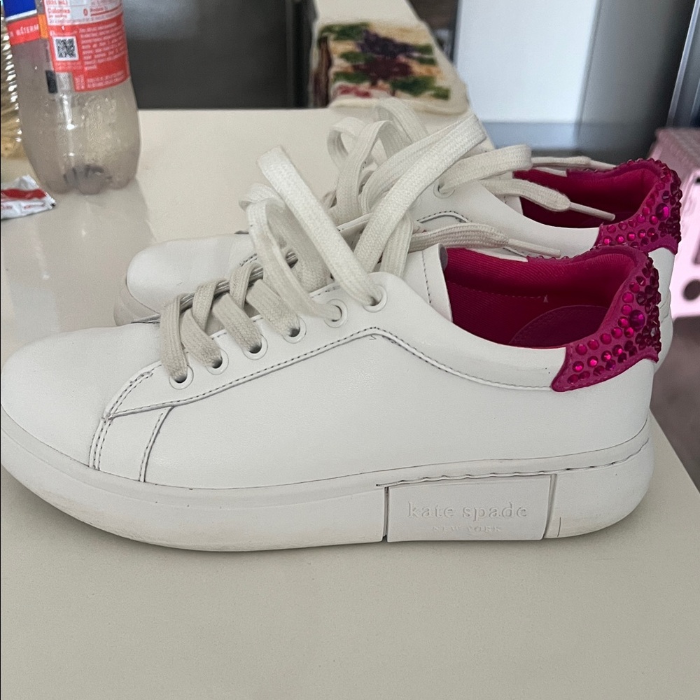 Kate Spade White Sneakers with Pink Accents